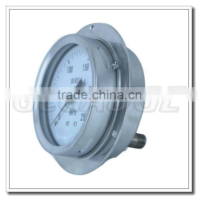 High quality 100mm all stainless steel back lower connection high pressure gauge with flange