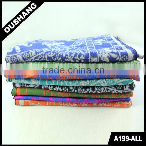 A199-E Green Orange Elephant Rayon Scarves Shawls