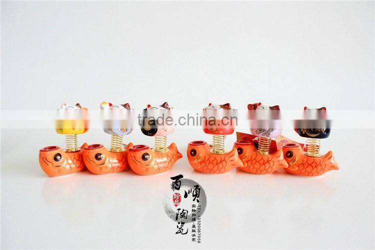 golden fish base ceramic lucky cat for car decoration Colors to choose fortune cat