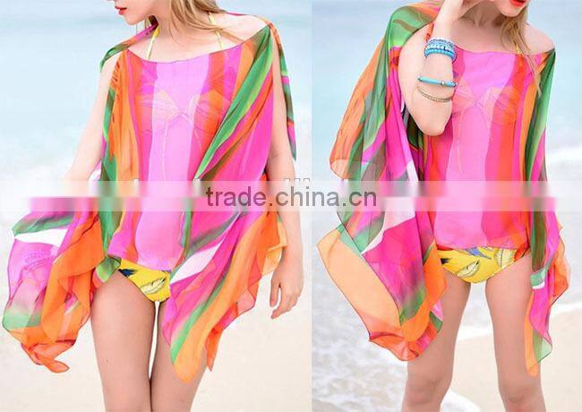 Hot selling super big colorful sexy mature beach pareo rayon cover up beach dress