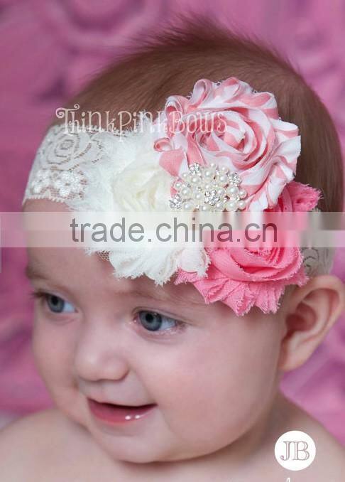 Shiny beaded pearl rhinestone - hair accessories chiffon flower decoration botton