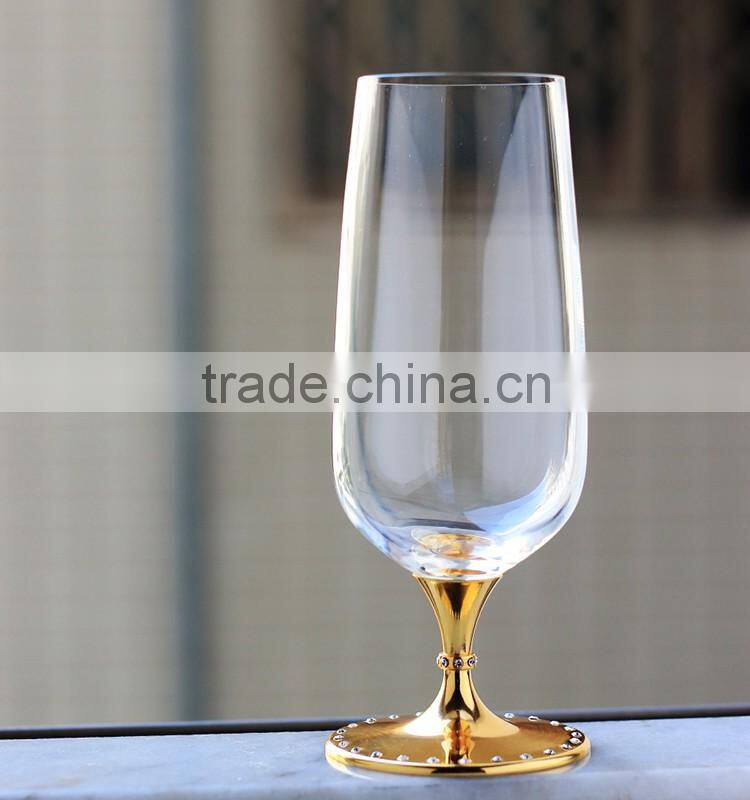Glass Drinkware Custom Type Certification glalead free clear crystal stem big glass beer with rose gold stand