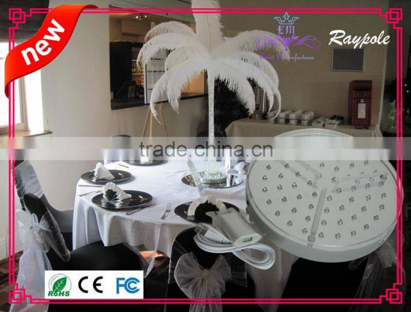 Hot sell round tall crystal centerpiece light base 8 inch rechargeable vase led centerpiece light for wedding/ party