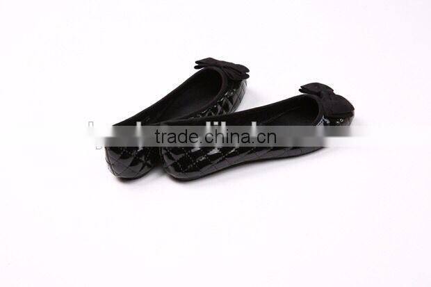 2016 shoes made in china ladies PU quilted soft ballerina with sweet bow