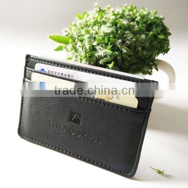 Embossed Logo Leather Credit Card Holder