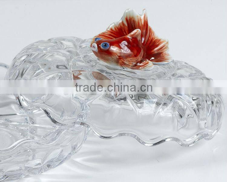 RORO gold fish enamel crystal glass candy jar
