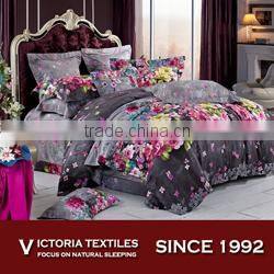 purple romantic flower printed cotton bed set duvet quilt cover set