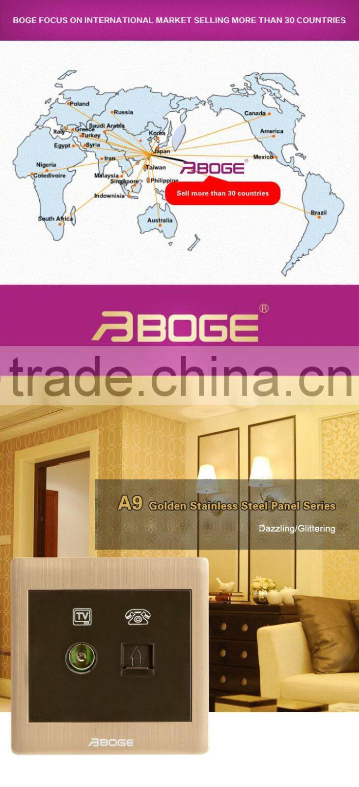 one gang television socket and one gang telephone socket pressure- line type