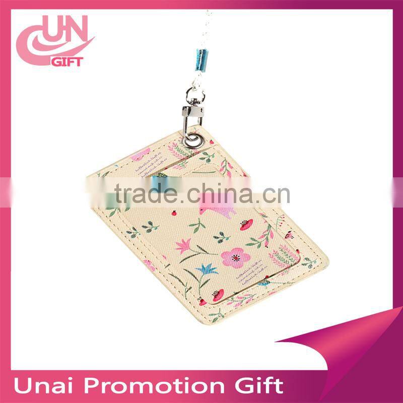 Beautiful 5 kinds of Flower Pattern With Two Card Leather Card Holder for Student