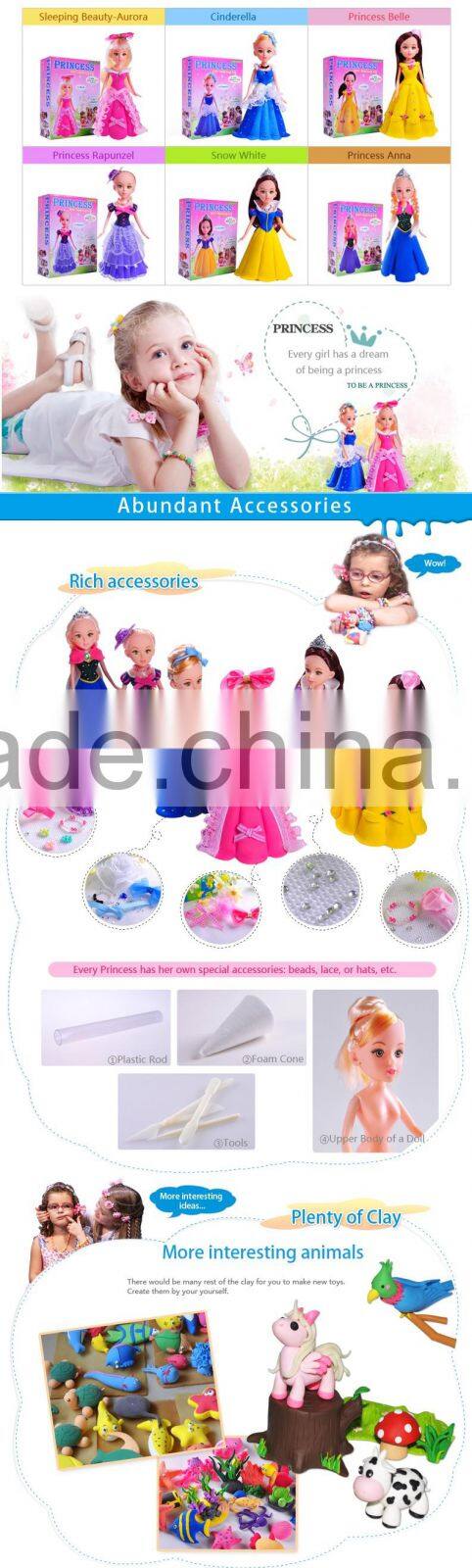 2016 New Arrival Kids Toys For Girls Soft Clay DIY Kit/Cinderella