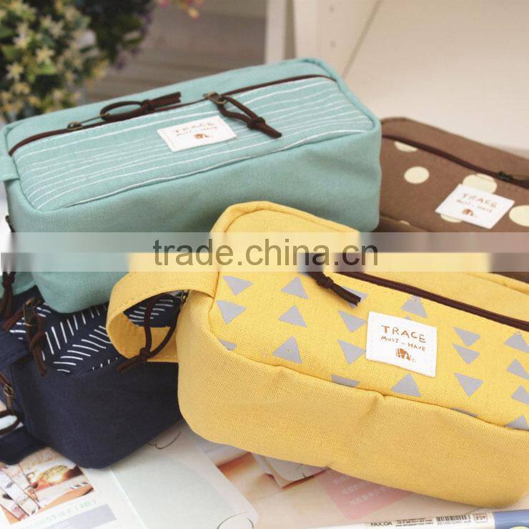 clear customizable fasion stationary large two zipper canvas pencil case with compartments for teenagers