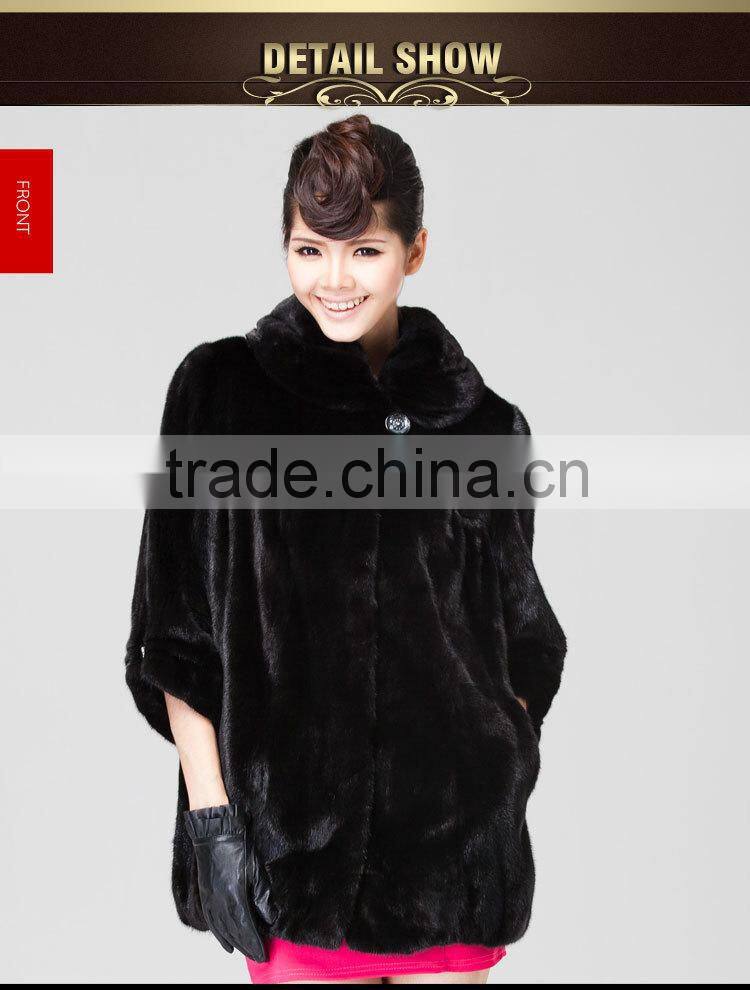 wholesale long black leisure mink women winter fur coat