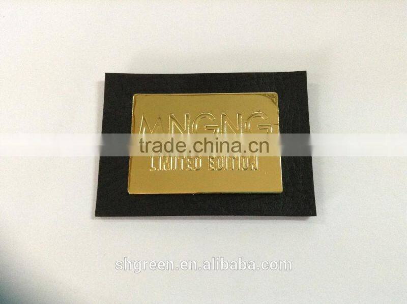 Red leather metal logo tag,metal brand logo leather label