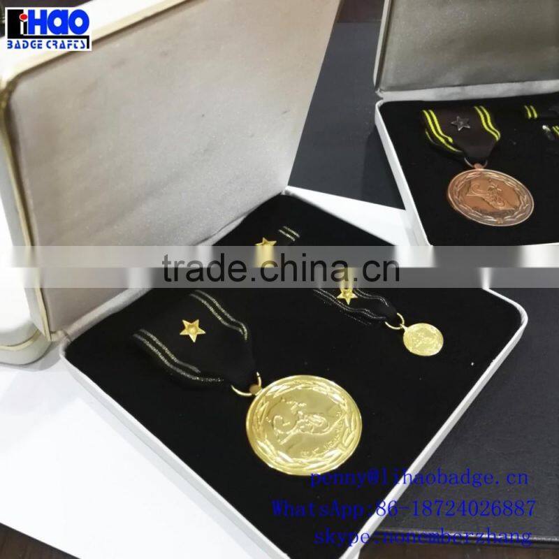 3D high polished gold custom metal medallion with synthetic printing ribbon