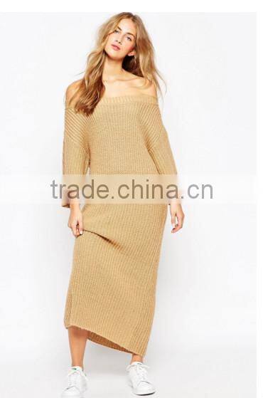 Classy Sweater Dress Fashion Autumn Winter Off shoulder design women Rib knit dresses