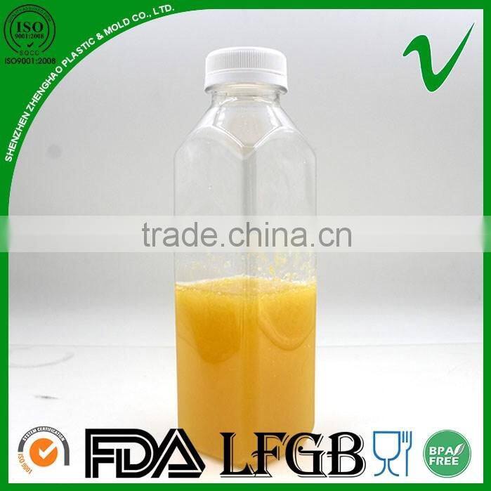 Hot sale square clear empty 500ml juice pet bottle with tamper evident lid