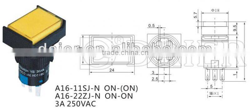 A16-22SJ-N 16MM ON-ON 2NO 2NC push button switch with lamp