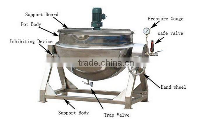 QJ500L Vertical 200L-5000L steam heating jacketed kettle