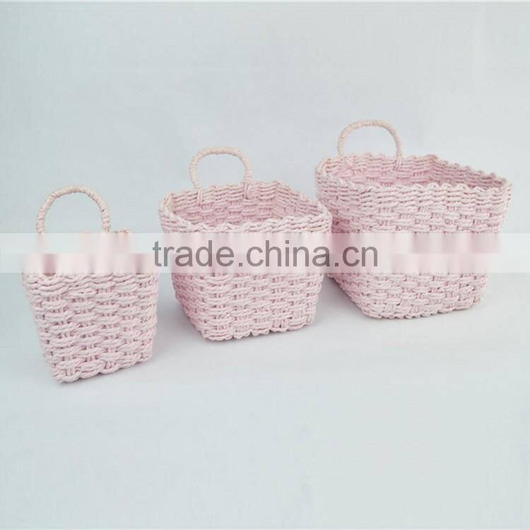 Sweety pink color hand woven mini hanging baskets for gifts