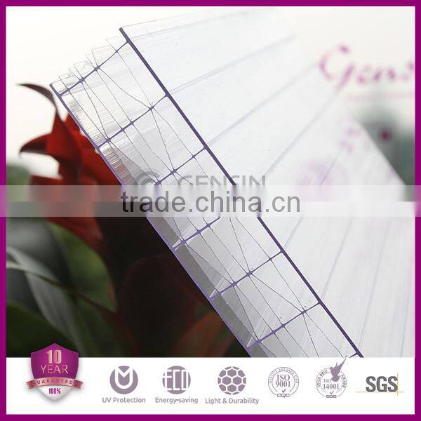 Low U-value 100% Virgin Raw PC Resin 80 Micron UV Coating 38mm Thickness 8-wall Diamond Structure Polycarbonate Sheet Multiwall