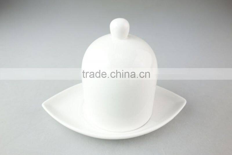 pure white ceramic porcelain dinnerware type butter dish with lid for hotel used