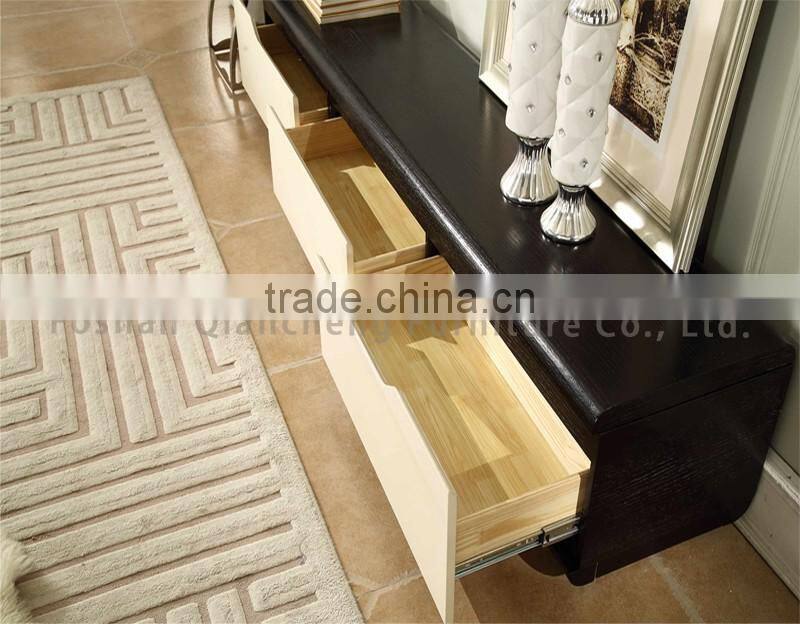 Metal remote controlled tv stand with white lacquer wooden drawer