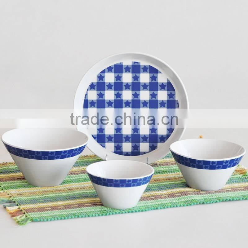 V-shape set of 3pcs porcelain bowl with decal