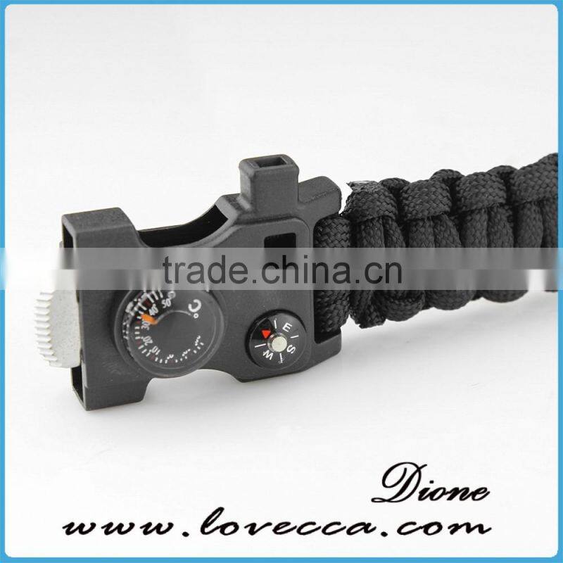 Camping climbing hiking black compass paracord bracelet with logo