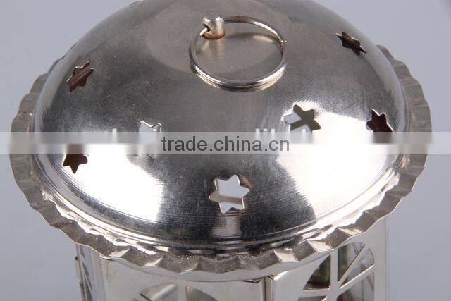 Home Decoration Pavilion Type Candlestick/Portable Iron+Glass hollow out Candle Holder