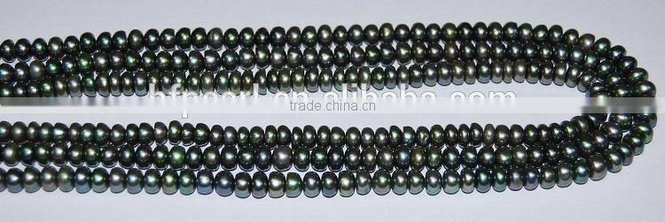 high quality 5-6mm peacock green button shape freshwater pearl strand