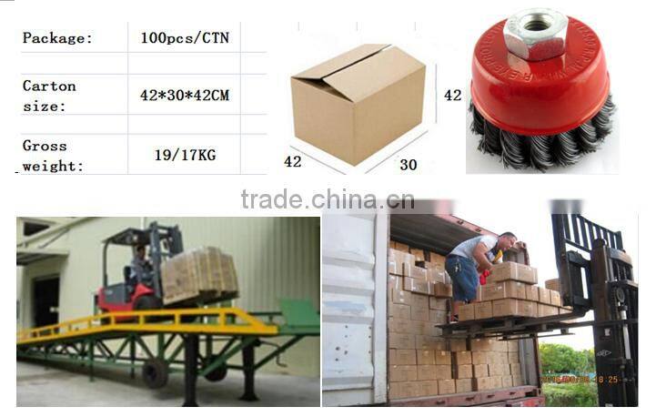3" steel wire cup brush wheel twist knot crimped bowl disc abrasive M10 round grinding cheaning brush