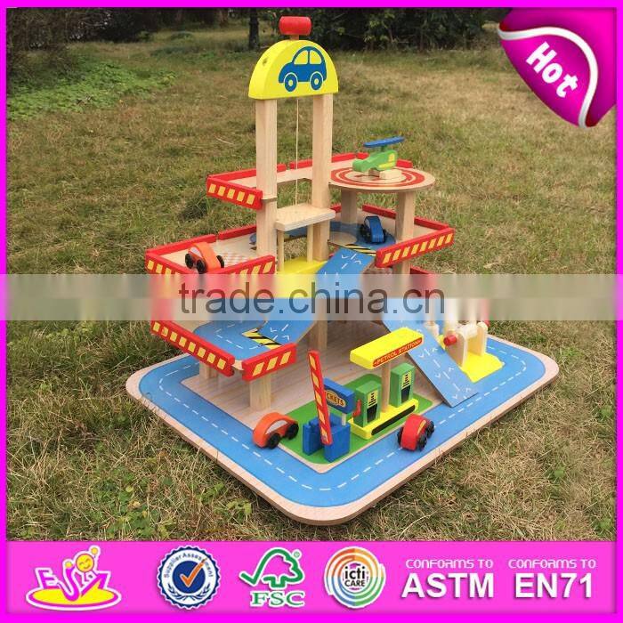 2016 new products interesting children wooden toy car parking garage for sale W04B044