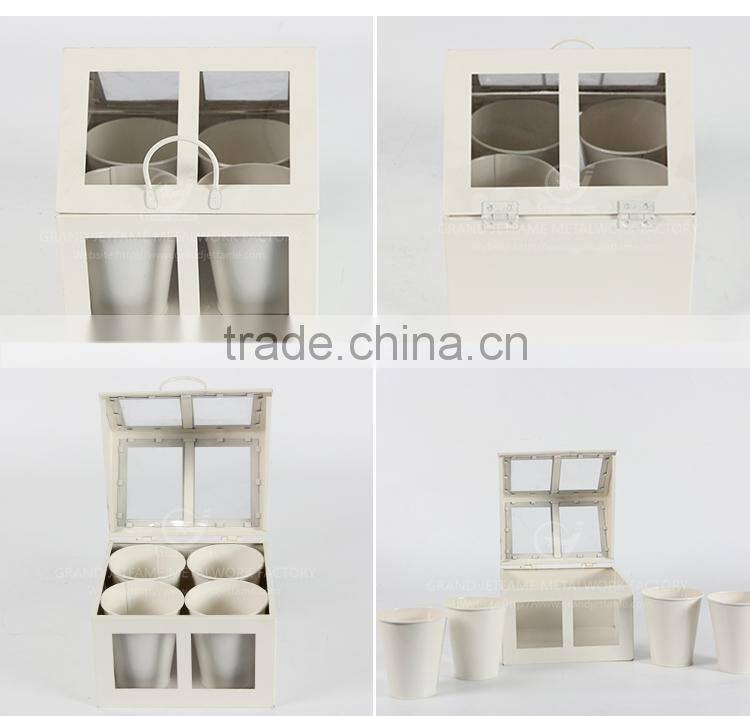 Set of 4 unique galvanized iron powder coating cheap flower little plant pots small garden planters