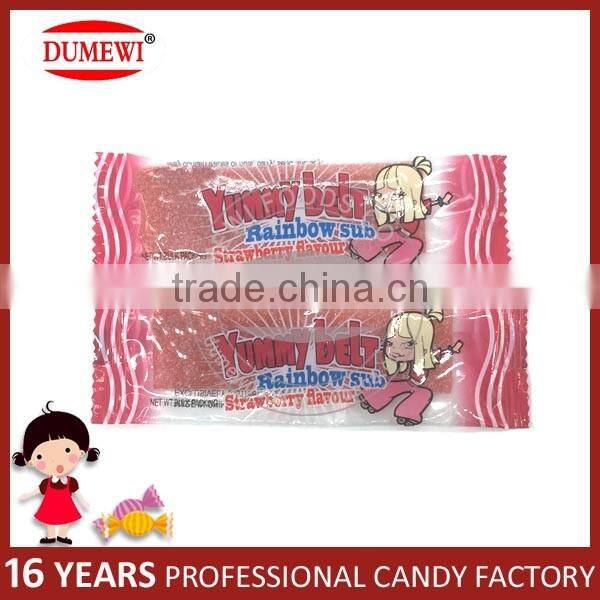 Yummy Strawberry Sugar Coated Sour Belts Candy