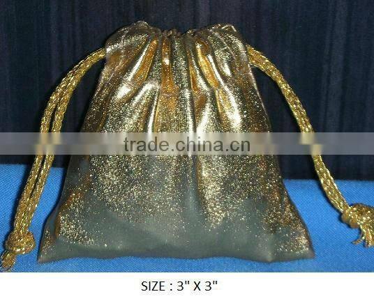 Mettalic fabric gift pouch with drawstring