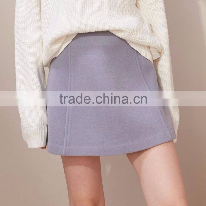 2016 customized manufacture fashionable Wholesale women's plain color high-waist woolen A-line ladies skirt