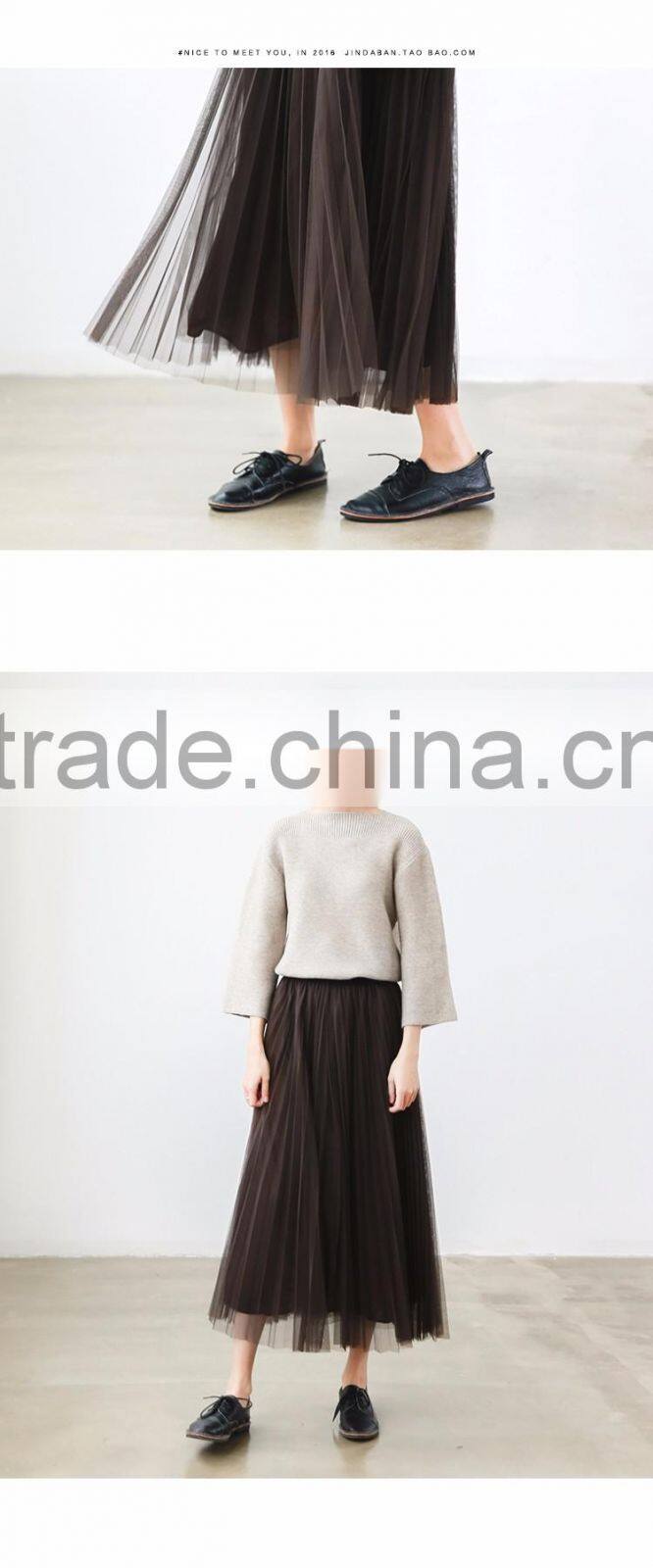 2016 customized manufacture fashionable Wholesale women's plain color chiffon double layer ladies skirt