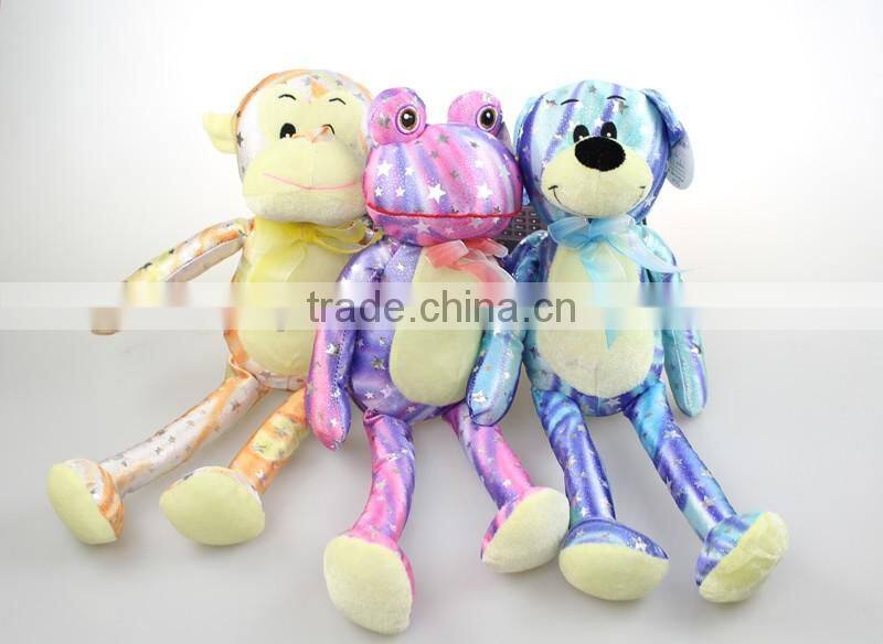 Cute 3 asst wholesale cheap monkey frog dog light toy plush duck with sand
