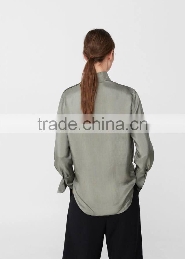 Autumn Women's Shirts Blouses 2017 100% viscose Rounded Neck Long Sleeve blouses