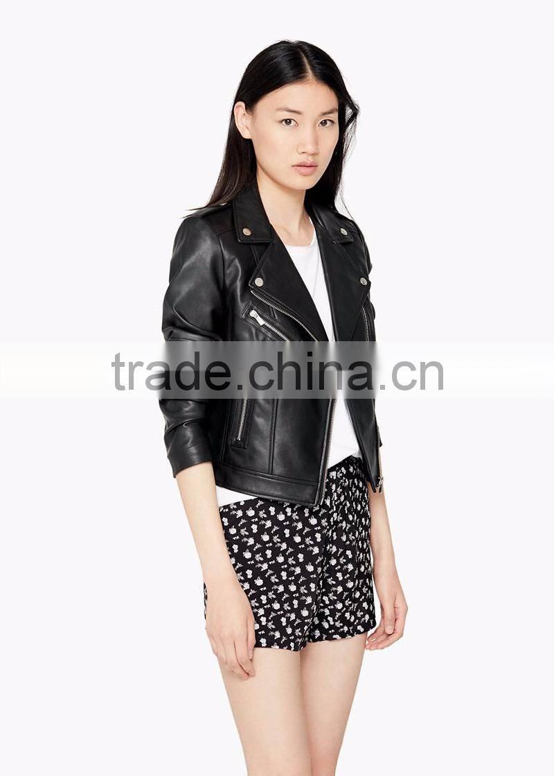 zipper design cheap motorbike faux leather jacket for women