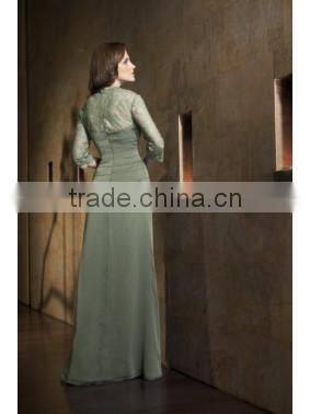 grey green long sleeve prom dress