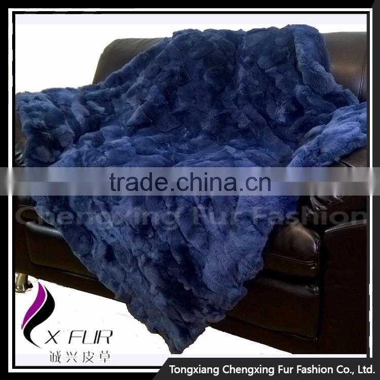 CX-D-66E 2017 Newest Custom Genuine Rex Rabbit Fur Patchwork Fur Blanket