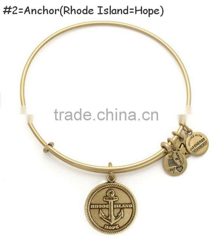 2014 hot design anchor charm wire bracelet bangle jewelry custom inspired word stamped wire bangle jewelry antique logo bangle
