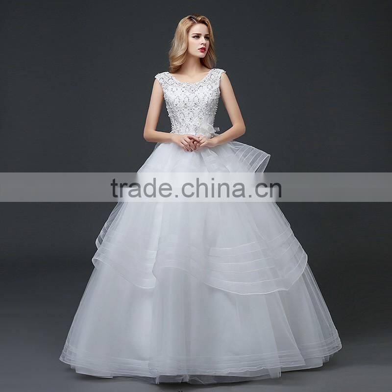 MGOO High Quality Customized Robe Marriage Wedding Dress Sleeves Empire Waist Elegant Tulle Crystal Ball Gown