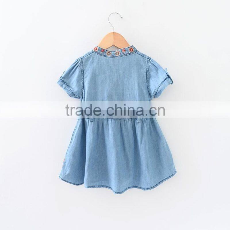 F10023A New style short sleeve embroidery denim dress girls summer dress