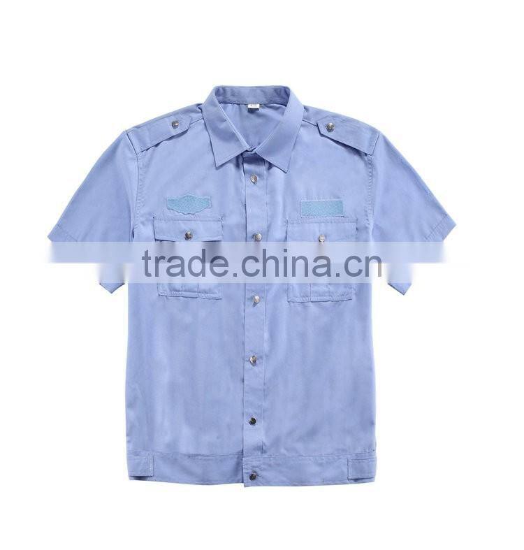 Juqian 2016 Cheap Short Sleeve blue cotton/polyester Security Shirt Uniform,Customize Security Guard Uniform Shirts