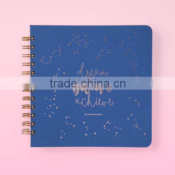 2017 full color Spiral notebook custom hardcover diary planner with gold wire