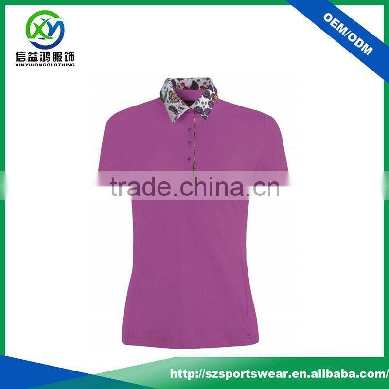 2017 New contrast collar 5 button polyester spandex blend custom women polo shirt