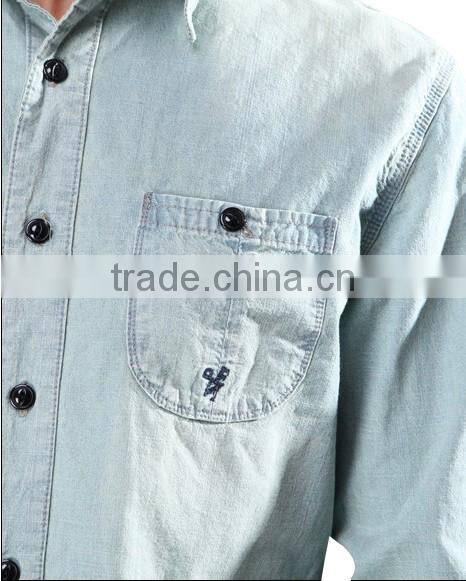100% cotton long sleeve denim shirts with two pockets for men