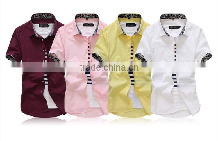 Slim light lake blue color short sleeve cotton men shirts
